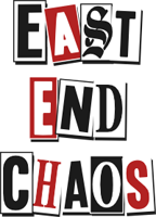 East End Chaos Logo Schriftzug Erpresser 3zeilig farbig Großbuchstaben